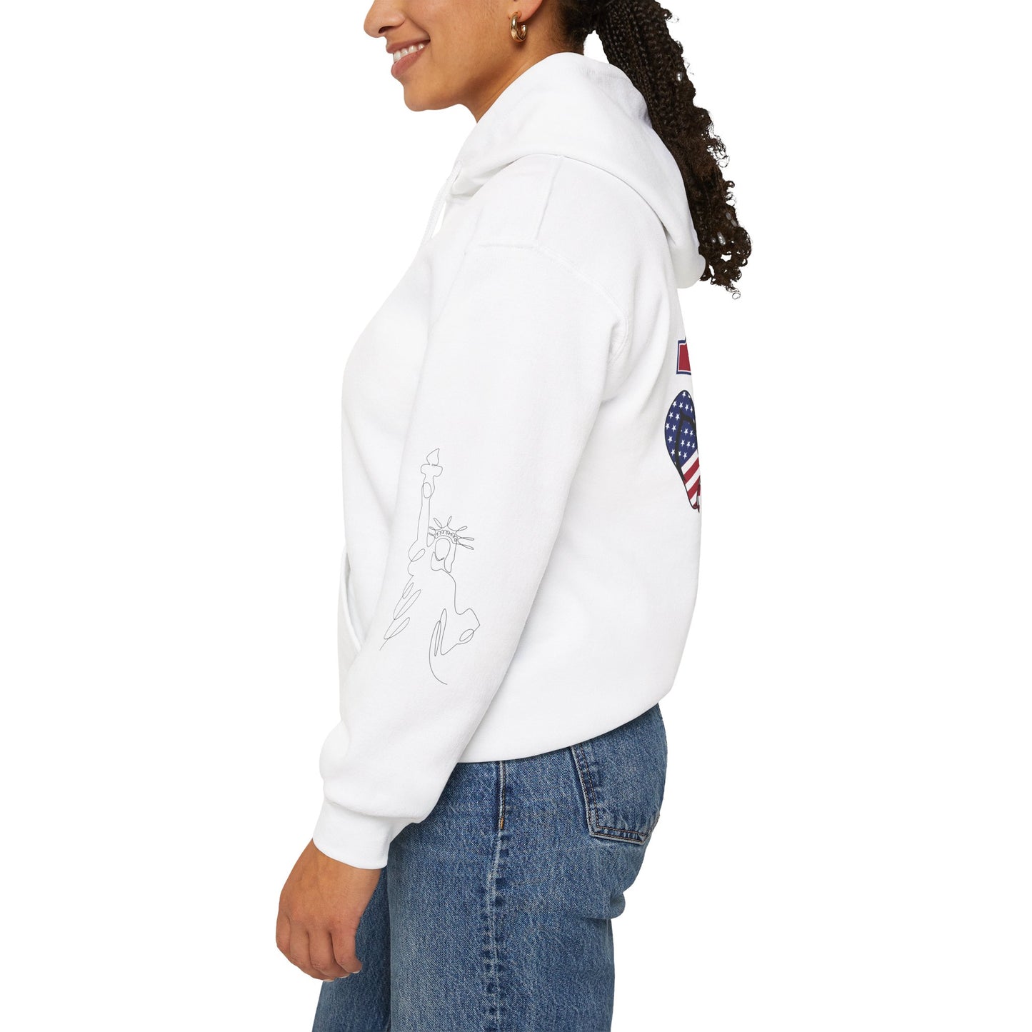 Patriotic 'America of Unmatched Greatness' Hoodie – USA Flag LOVE Graphic
