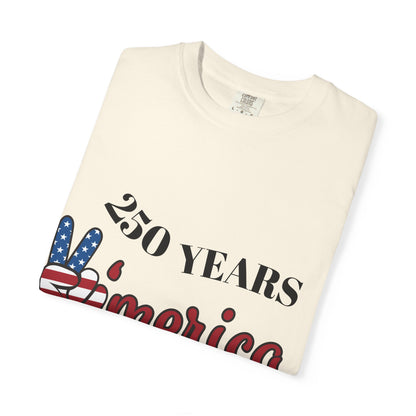 Amercia 250 Years Graphic T-Shirt — Patriotic Peace Sign Tee