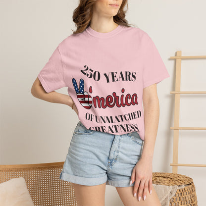 Amercia 250 Years Graphic T-Shirt — Patriotic Peace Sign Tee