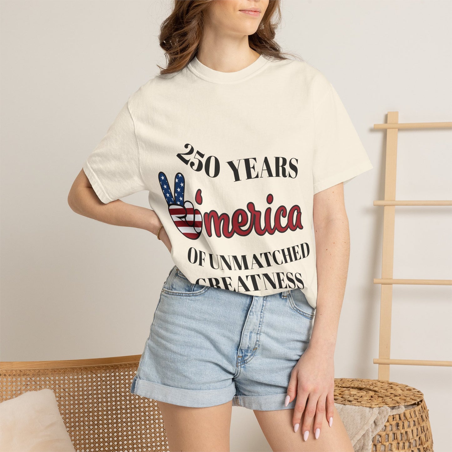 Amercia 250 Years Graphic T-Shirt — Patriotic Peace Sign Tee