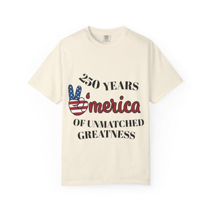 Amercia 250 Years Graphic T-Shirt — Patriotic Peace Sign Tee