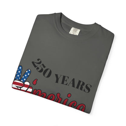 Amercia 250 Years Graphic T-Shirt — Patriotic Peace Sign Tee