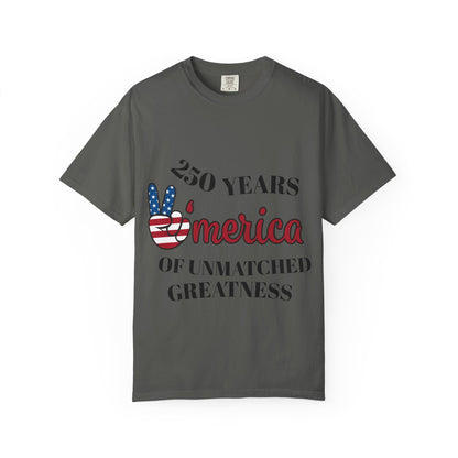 Amercia 250 Years Graphic T-Shirt — Patriotic Peace Sign Tee