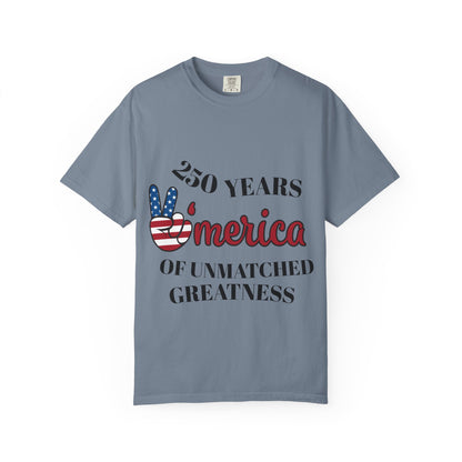 Amercia 250 Years Graphic T-Shirt — Patriotic Peace Sign Tee