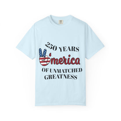 Amercia 250 Years Graphic T-Shirt — Patriotic Peace Sign Tee