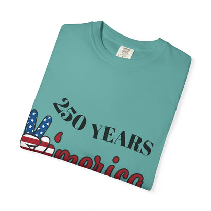 Amercia 250 Years Graphic T-Shirt — Patriotic Peace Sign Tee