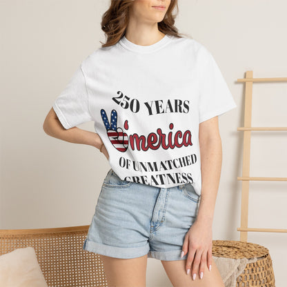 Amercia 250 Years Graphic T-Shirt — Patriotic Peace Sign Tee