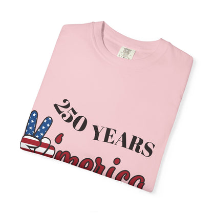 Amercia 250 Years Graphic T-Shirt — Patriotic Peace Sign Tee