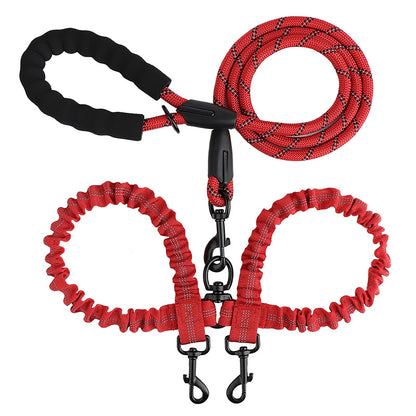 Dual Bungee Dog Leash with Anti-Tangle Double Attachment