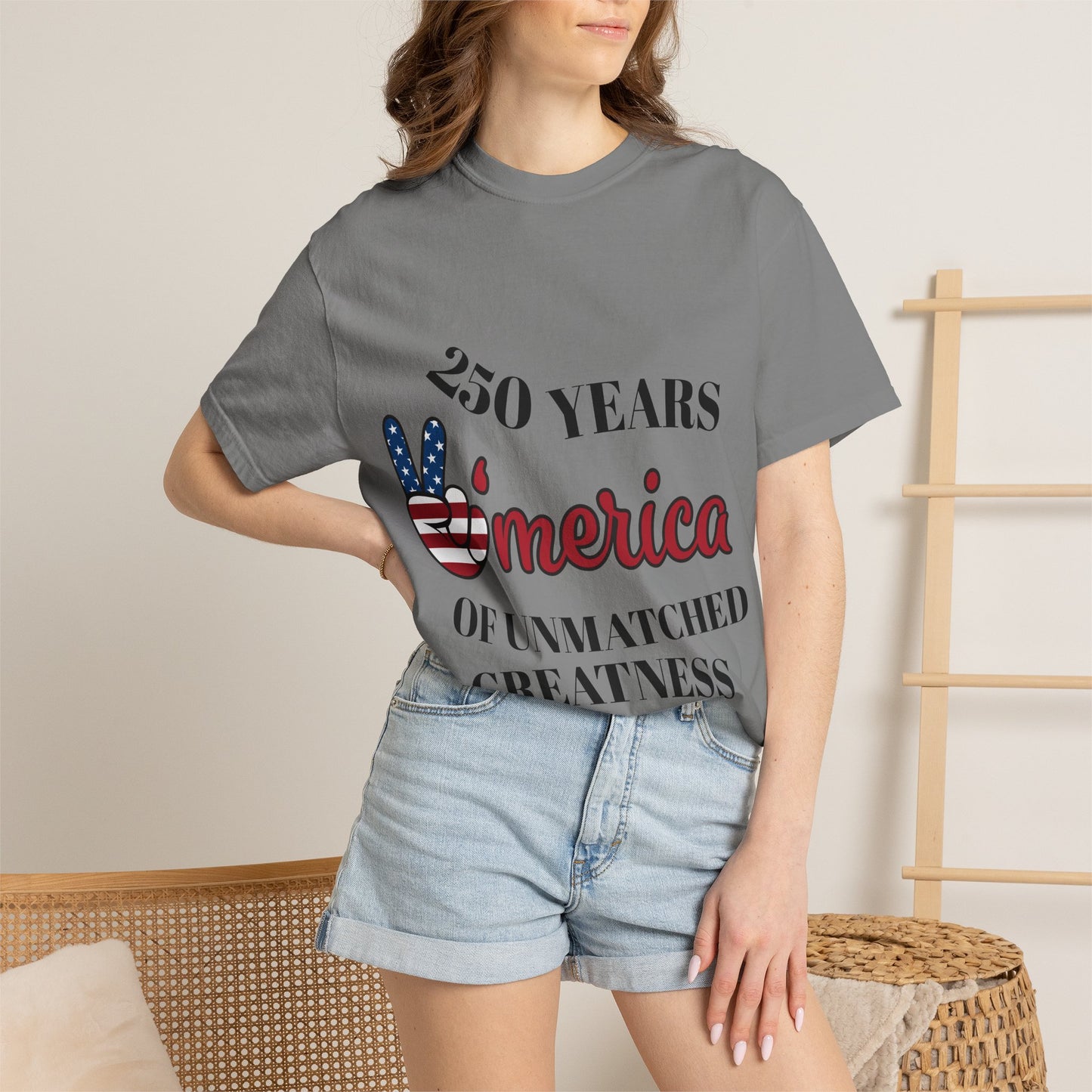 Amercia 250 Years Graphic T-Shirt — Patriotic Peace Sign Tee