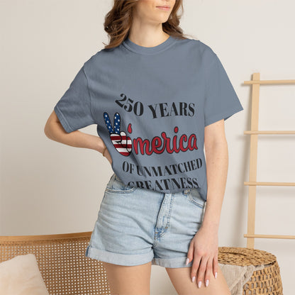 Amercia 250 Years Graphic T-Shirt — Patriotic Peace Sign Tee