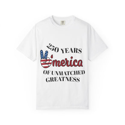 Amercia 250 Years Graphic T-Shirt — Patriotic Peace Sign Tee