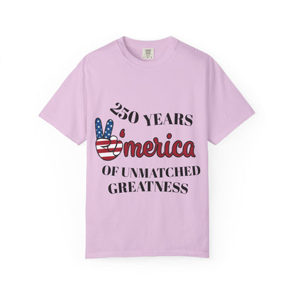 Amercia 250 Years Graphic T-Shirt — Patriotic Peace Sign Tee