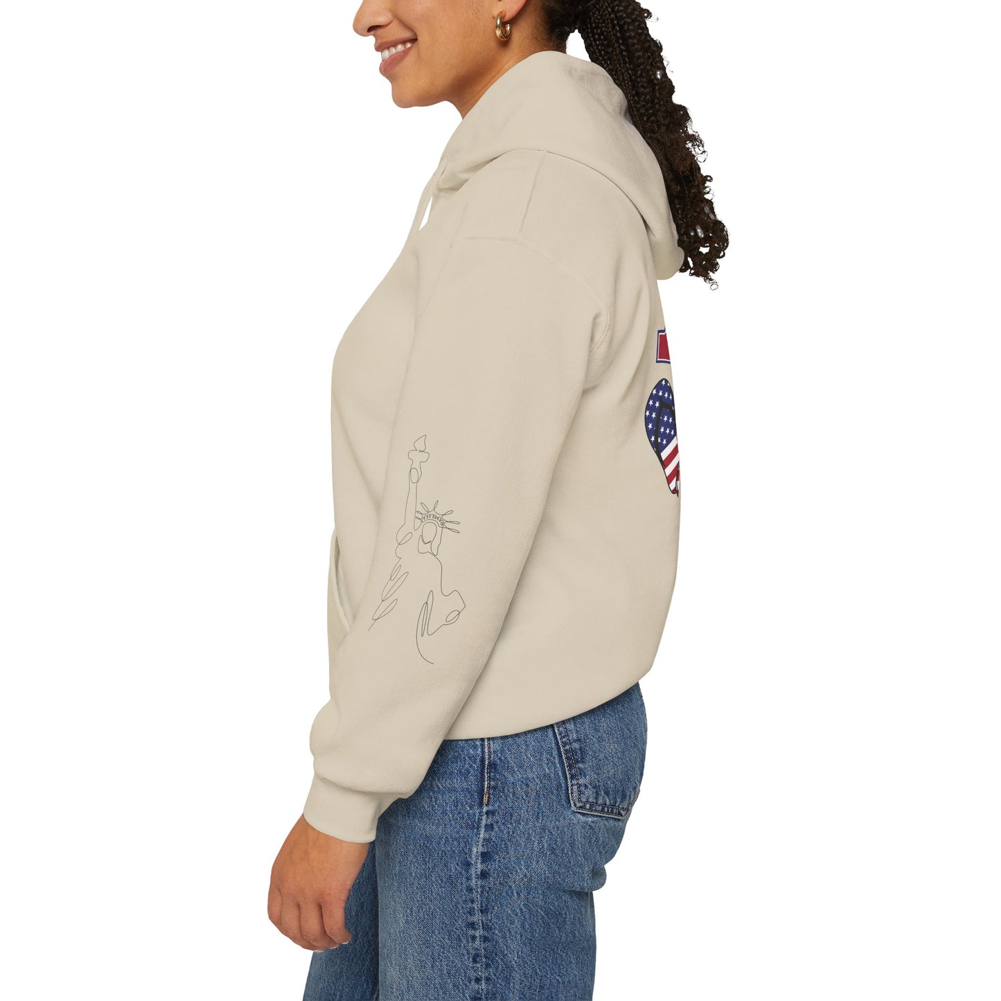 Patriotic 'America of Unmatched Greatness' Hoodie – USA Flag LOVE Graphic