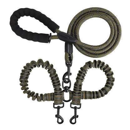 Dual Bungee Dog Leash with Anti-Tangle Double Attachment