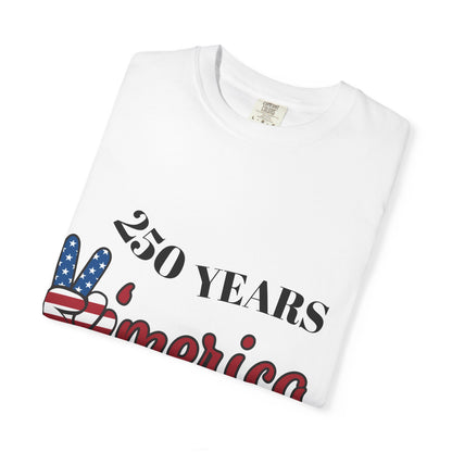 Amercia 250 Years Graphic T-Shirt — Patriotic Peace Sign Tee