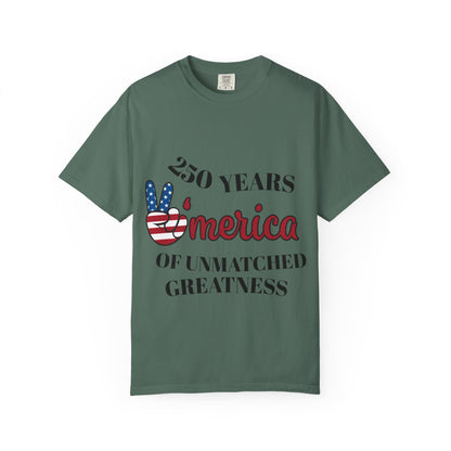 Amercia 250 Years Graphic T-Shirt — Patriotic Peace Sign Tee