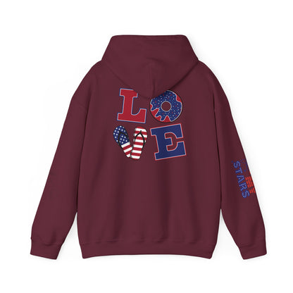 Patriotic 'America of Unmatched Greatness' Hoodie – USA Flag LOVE Graphic