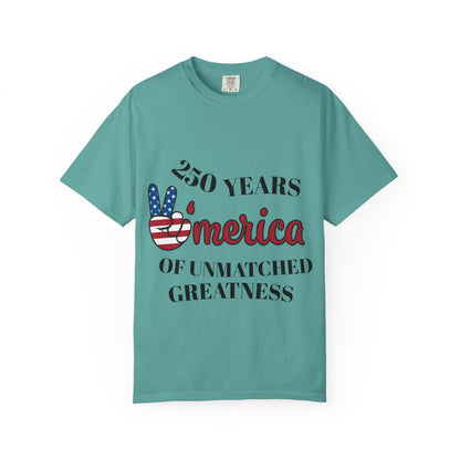 Amercia 250 Years Graphic T-Shirt — Patriotic Peace Sign Tee