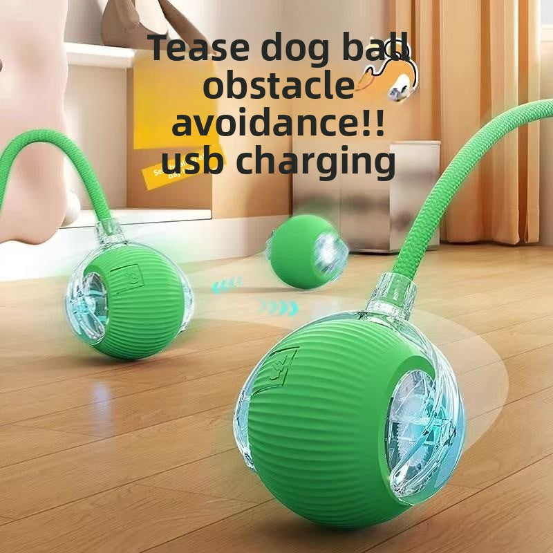 Rechargeable Smart Interactive Pet Ball ? Automatic Bouncing & Teaser Rope Toy for Dogs & Cats