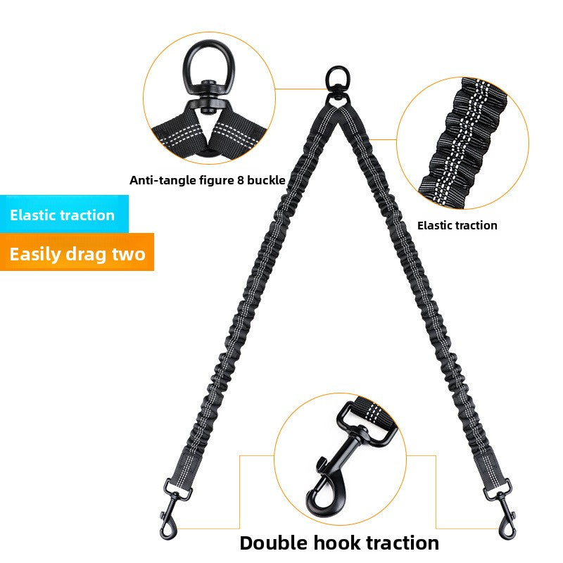 Dual Bungee Dog Leash with Anti-Tangle Double Attachment