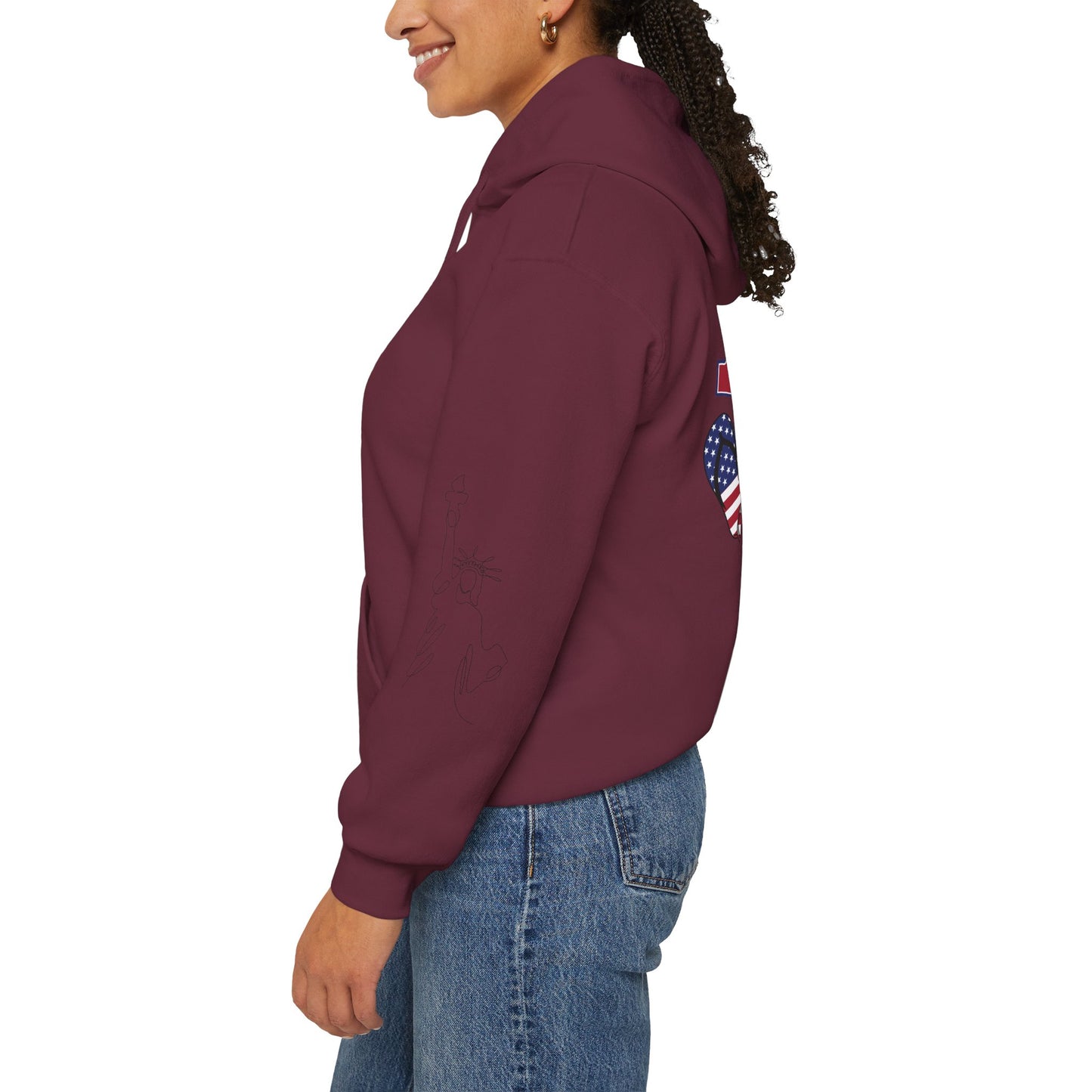 Patriotic 'America of Unmatched Greatness' Hoodie – USA Flag LOVE Graphic