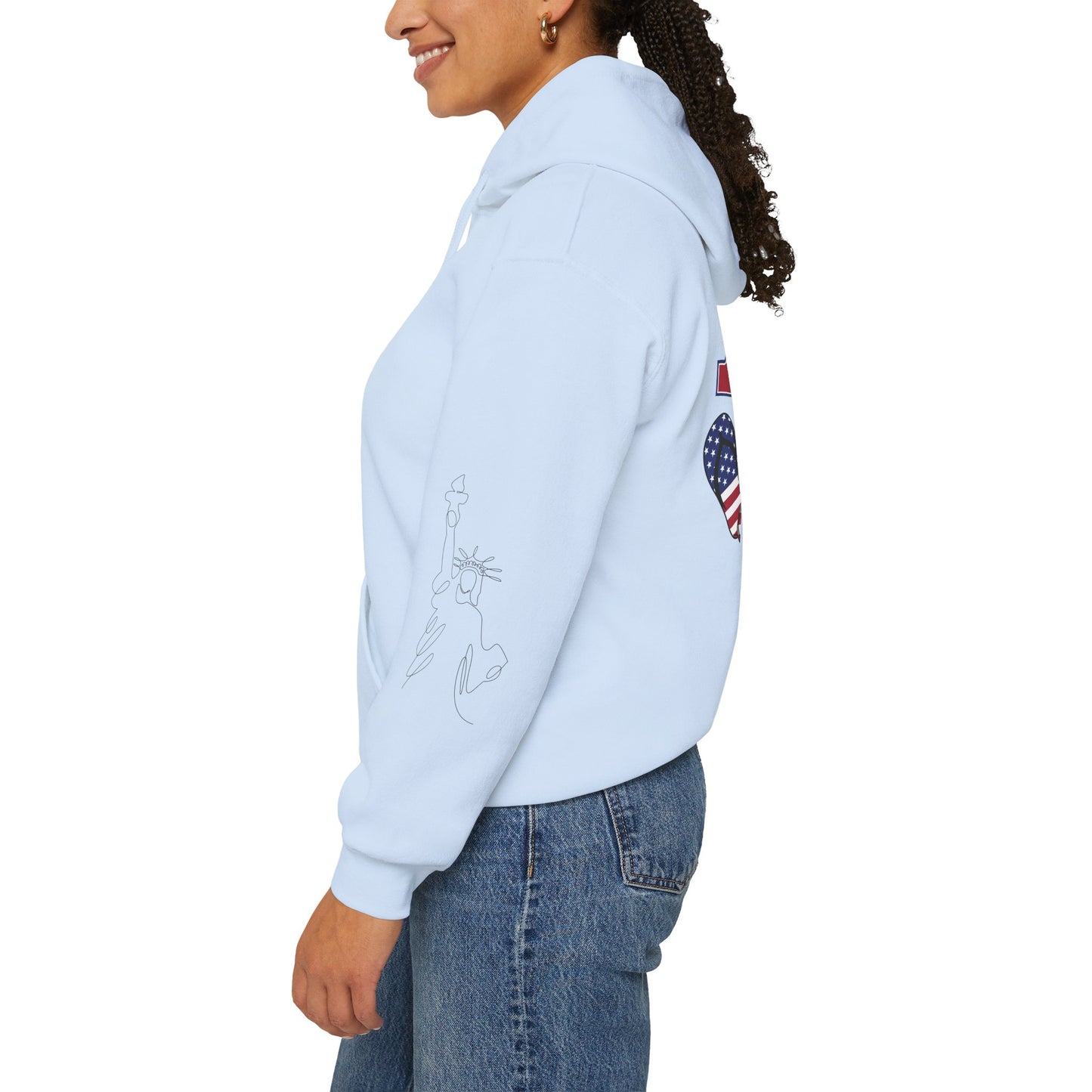 Patriotic 'America of Unmatched Greatness' Hoodie – USA Flag LOVE Graphic