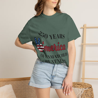 Amercia 250 Years Graphic T-Shirt — Patriotic Peace Sign Tee