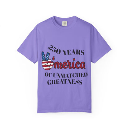 Amercia 250 Years Graphic T-Shirt — Patriotic Peace Sign Tee