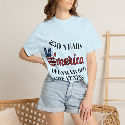 Amercia 250 Years Graphic T-Shirt — Patriotic Peace Sign Tee