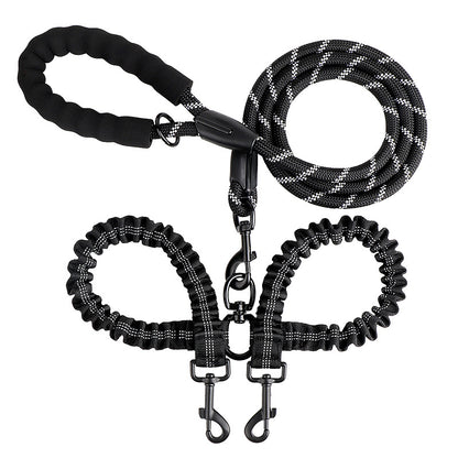 Dual Bungee Dog Leash with Anti-Tangle Double Attachment