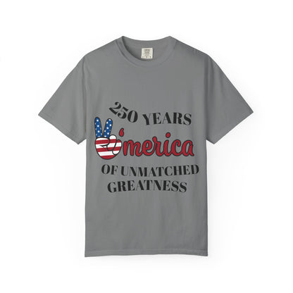 Amercia 250 Years Graphic T-Shirt — Patriotic Peace Sign Tee