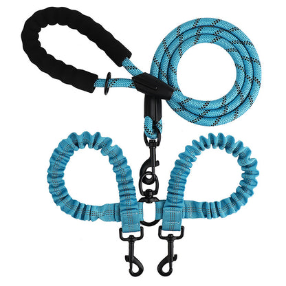 Dual Bungee Dog Leash with Anti-Tangle Double Attachment