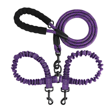 Dual Bungee Dog Leash with Anti-Tangle Double Attachment