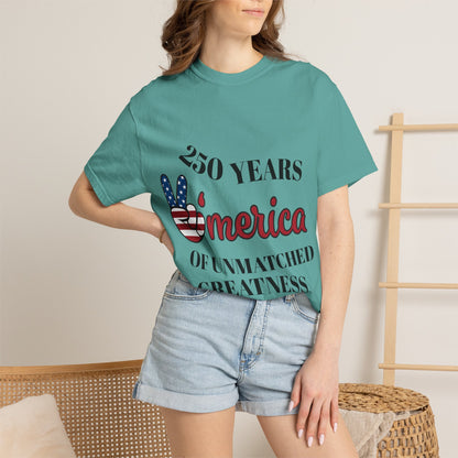 Amercia 250 Years Graphic T-Shirt — Patriotic Peace Sign Tee