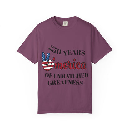 Amercia 250 Years Graphic T-Shirt — Patriotic Peace Sign Tee