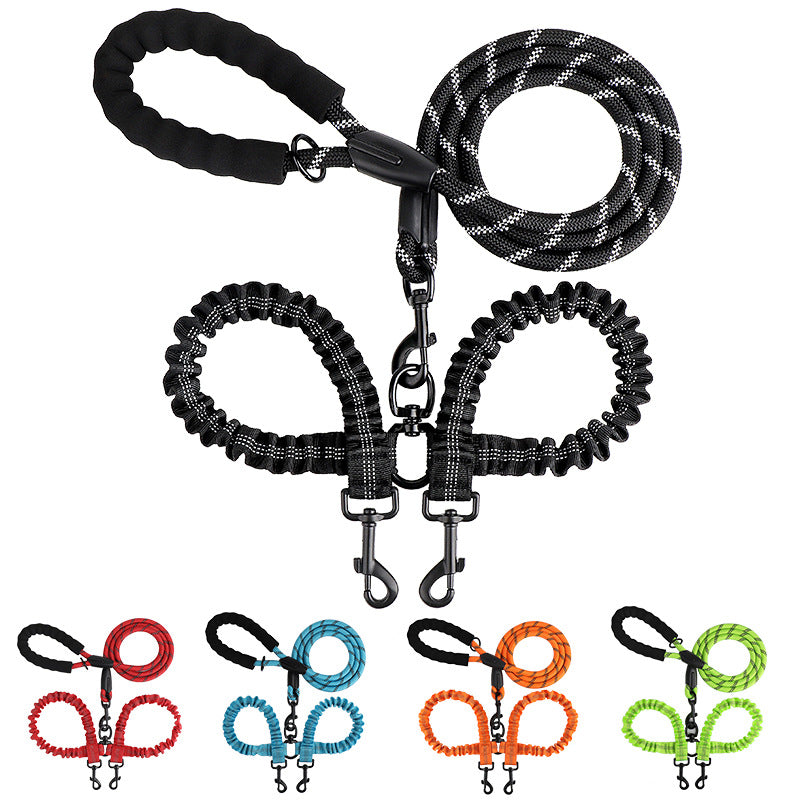 Dual Bungee Dog Leash with Anti-Tangle Double Attachment
