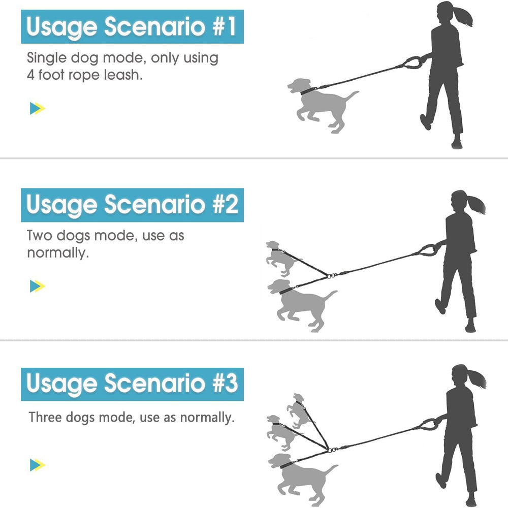 Triple Bungee Dog Leash with Reflective Shock-Absorbing Design