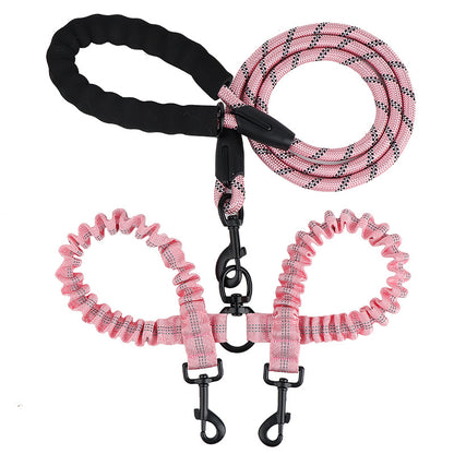 Dual Bungee Dog Leash with Anti-Tangle Double Attachment