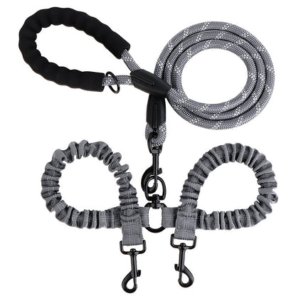 Dual Bungee Dog Leash with Anti-Tangle Double Attachment
